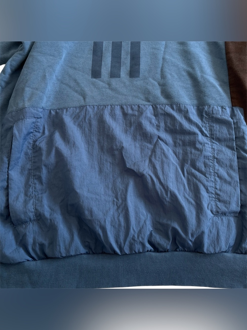 Adidas Primegreen Blue Brown Pullover Drawstring Hoodie Men’s XL Nylon Pocket - Picture 4 of 7